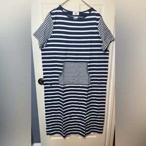 Quacker Factory Striped Short Sleeve Dress with Kangaroo Pocket 2x Sequin Detail